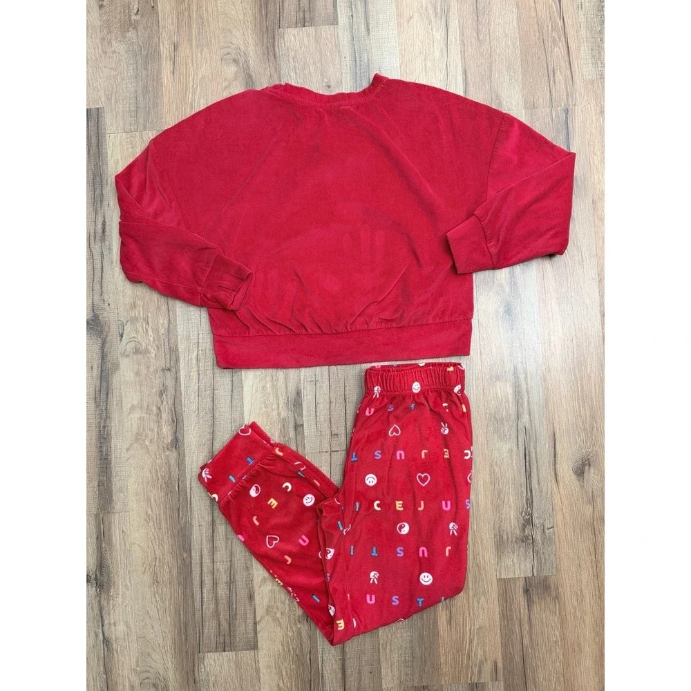 Justice Girls Red Fleece Pajama Set Peace Love Sleep Size M‎ Cozy